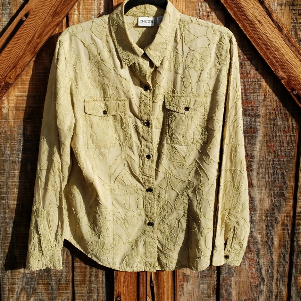 Chico's Light Green Button Down Shirt Top